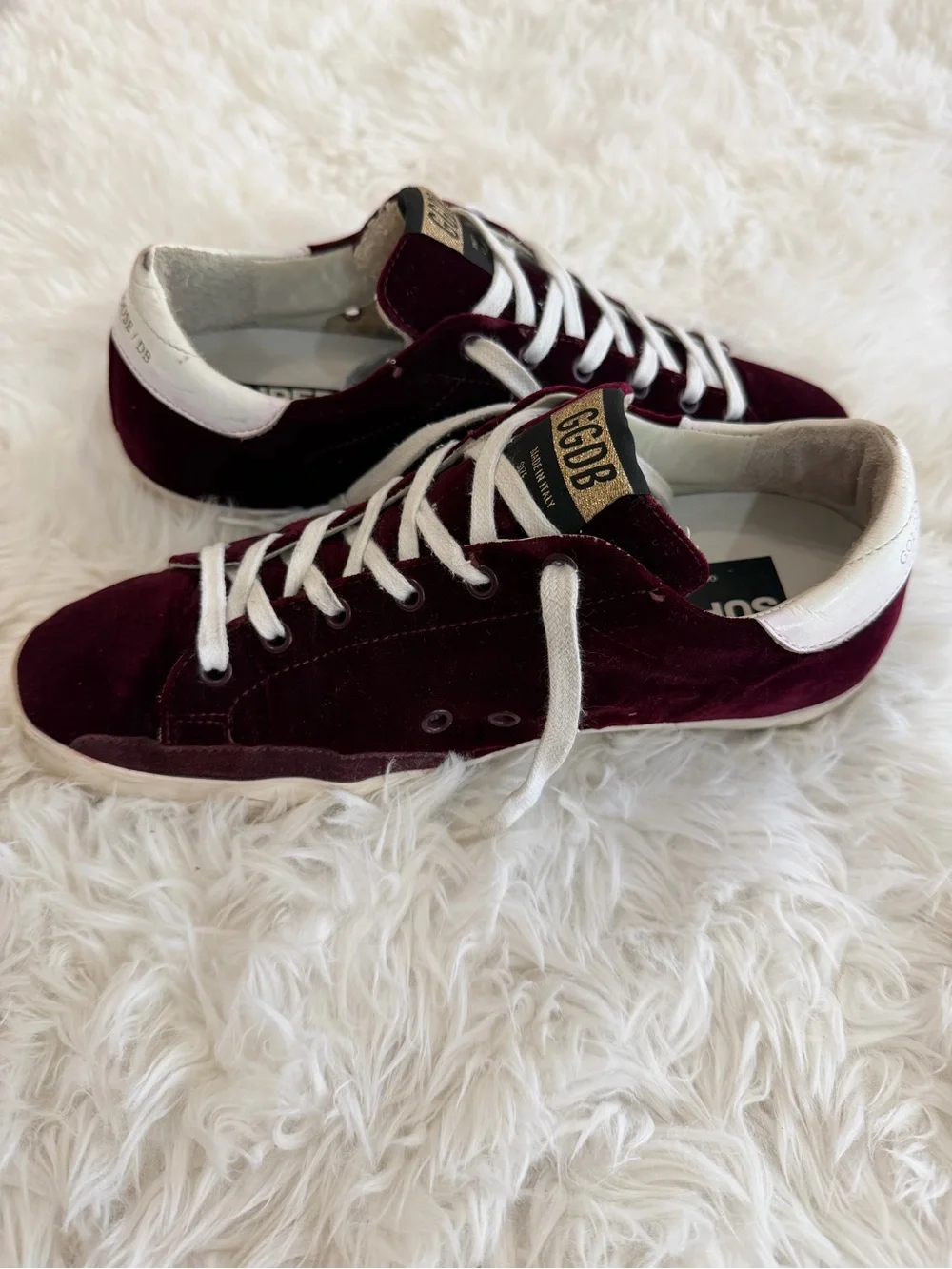 Golden Goose Super-Star Velvet Sneakers in Burgundy and White Size 39 US 9